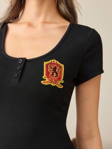 HARRY POTTER X SHEIN Women's Round Neck Short Sleeve Short Dress - Black - View 7