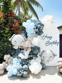 MINKOJA MINKOJA 110 pièces Guirlande de ballons éléphant avec ballon en feuille d'aluminium éléphant, ballons de fête bleu poussiéreux pour décoration de baby shower, anniversaire, révélation de genre, fournitures de fête - Voir 5