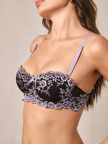 Hourtrue Lingerie sexy pour femmes, soutien-gorge violet en dentelle française dos nu, soutien-gorge push-up confortable et polyvalent avec armature pour petite poitrine - Prune - Voir 6