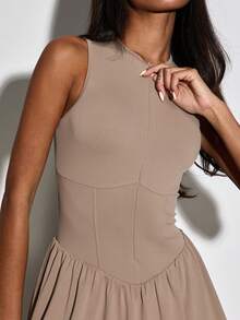 Normani Women's Solid Color Zipper Design Sleeveless Mini Dress With Shorts Lining,Summer Dresses For Women Tennis Khaki Sporty - Camel - View 5