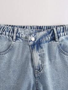 SHEIN Girls' Denim Jeans Y2K Style, Light Blue Vintage Wash, Featuring Bow Embroidery On The Back Pockets; Stylish And Versatile. - Light Wash - View 5