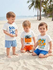 Set Musim Panas 6 Potong untuk Bayi/Balita (Laki-laki)! Motif Bintang Laut, Pohon Kelapa, dan Lemon Penuh Energi, Dipadukan dengan Warna Kontras yang Menyegarkan - MultiWarna - View 5