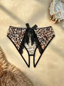 Spicy Aura 1pc Leopard Print Lace Open Back Sexy Panties - Multicolor - View 2