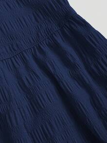 Ceyna Mono de talla grande de color liso, casual, minimalista, de tejido texturizado con lazo de amarre en la espalda - Azul Marino - Ver 4