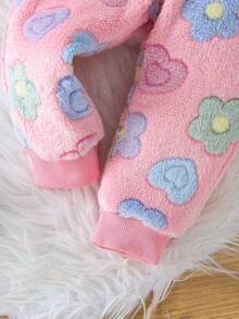 SHEIN Vintaside Kids 嬰兒毛絨套裝，加厚珊瑚絨服裝附包包，可愛花卉連帽套裝，適合秋冬家庭搭配里程碑，粉色可愛端莊 - 粉色 - 查看 11