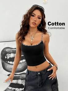 Coolane Women's Summer Streetwear Sexy Chic Punk Daily Wear Casual Going Out 34%Cotton Comfortable Color-Blocked  Leopard Print Black Tank Tops Summer Outfits - Black - View 5
