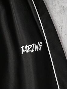 SHEIN Teen Boys Casual Sports Style Letter Webbing Split Design Patchwork Straight Leg Pants - Black - View 5