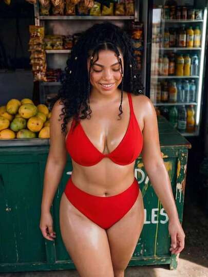 Slaydiva Áo bikini tắm màu trơn phong cách tối giản gợi cảm size lớn