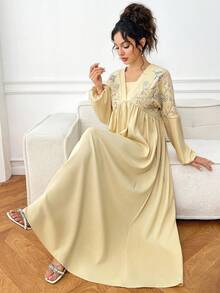 Yasmyna 女款花卉刺繡燈籠袖優雅阿拉伯風洋裝 - 黃色 - 查看 5