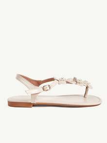 CUCCOO CHICEST European And American New Fashion Pearl Flower Sandals Cute Style Flats - Apricot - View 3