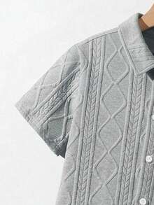 SHEIN 2件組兒童/青少年男孩休閒百搭舒適POLO領開襟寬鬆短袖上衣與短褲套裝，針織雙層面料，適合學校、花園、海灘、生日，春、夏、秋、冬 - 灰色 - 查看 7