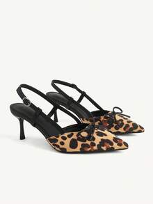 CUCCOO CHICEST صنادل جديدة بطبعة نمر وفيونكة وحزام خلفي مدبب، كعب منخفض رفيع، حذاء بفتحة منخفضة، للارتداء الخارجي والتنقل، كعب عالي - متعدد الألوان - مشاهدة 2