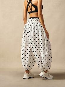 VARSIVA Pantalones de mujer con patrón de lunares, cintura con cordón y pierna entallada - Blanco y Negro - Ver 10