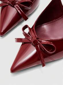 CUCCOO BIZCHIC Ladies Burgundy Patent Leather Back Empty High Heels, Pointed Bow Horn And Commuter Shoes - Burgundy - View 9