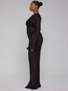 MUSERA Curve Black Mini Dress Back Tie Beach Cover Up - Black - View 3