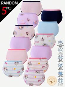 SHEIN [5pcs Random] 4-Season Random 5pcs Girls Toddler Multi-Color Cute Long-Eared Rabbit Simple Cute Girl Group Three Dancing Girls Multi-Color Multi-Pattern Cotton Printed Triangle Panties - Multicolor - View 2