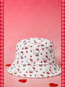 HELLO KITTY AND FRIENDS | SHEIN 1 Buah Topi Nelayan Wanita Model Olahraga Kasual, Model Desain Gabungan IP, Cocok untuk Sehari-hari, Kasual - Putih - View 1