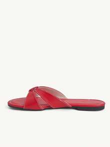 CUCCOO CHICEST Black Cross-Strapped Sandals Women's Simple Korean Version Flat-Bottomed Slippers Summer Wear Non-Slip Soft-Soled Sandals - Red - View 4