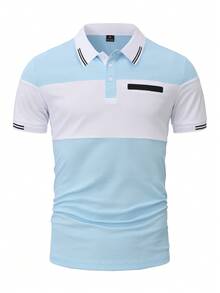 Manfinity Homme Men's Colorblock Casual Commute Short Sleeve Polo Shirt - Blue - View 2
