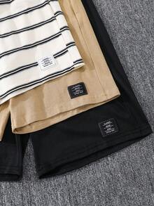 SHEIN 6件組兒童青少年男孩舒適休閒風圓領短袖條紋T恤上衣附織標裝飾短褲套裝，多件裝，適合外出、街頭風、派對、居家與休閒 - 彩色 - 查看 3