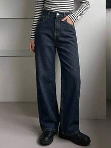 DAZY Women's Loose Fit Flare Leg Long Denim Jeans - Blue - View 9