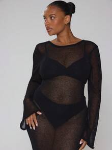 MUSERA Curve Black Mini Dress Back Tie Beach Cover Up - Black - View 2