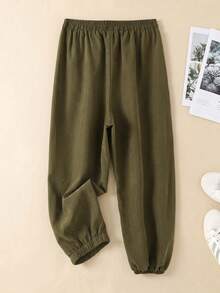 Rusticease Plus Size Olive Green Drawstring Waist Pocket Jogger Pants Autumn Casual Traditional Vacation Outfits For Women Beach Semi Formal Lounge Going Out - Army Green - View 2