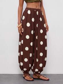 Maija Women's Polka Dot Casual Versatile Daily Lantern Long Pants - Brown - View 8