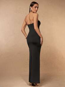 Silquee Women's Elegant Sexy Metal Decor Fitted Strapless Dress For Evening Formal Occasions - Black - View 2