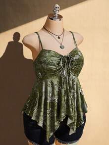 SHEIN ICON 女款大尺碼復古性感千禧風 Y2K 海灘度假波希米亞風綠色佩斯利花紋 - 彩色 - 查看 4