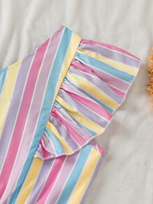Tween Girl Colorful Striped Ruffle Romper - Multicolor - View 8
