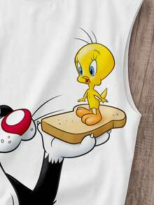 LOONEY TUNES X SHEIN Manfinity Joysei Men's Cartoon Print Round Neck Tank Top - White - View 2
