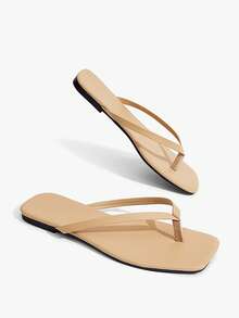 Grefit Chinelos básicos para mulher, simples e versáteis, com sola macia, sapatos de praia de dupla utilização para casa - Cáqui profundo - Ver 4