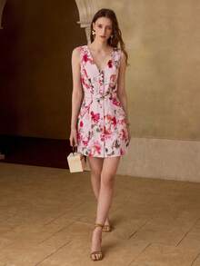 MOTF PREMIUM VESTIDO DE LINO ESTAMPADO PARA MUJER PRIMAVERA/VERANO - Rosa Pálido - Ver 4