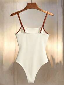 EMERY ROSE Body de punto elástico de color contrastante para mujer - Albaricoque - Ver 2