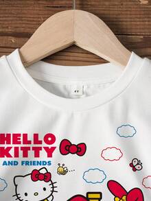 HELLO KITTY AND FRIENDS | SHEIN 女童卡通印花T恤短褲套裝 - 白色 - 查看 6