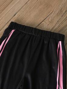 SHEIN 2件組粉色條紋女嬰春季套裝，可愛夏季度假運動休閒穿搭 - 黑色 - 查看 6