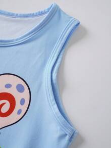 SpongeBob SquarePants | SHEIN Young Boy Cartoon Print Casual Tank Top And Shorts Set - Blue - View 6