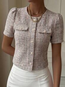 DAZY Summer New Puff Sleeve Women's Shirt For First Date - Grey - View 11