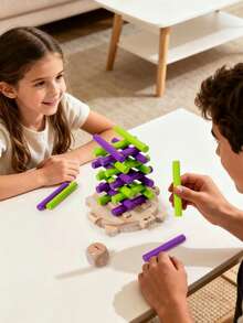 MINKOJA Wooden 2-Player Stacking Tower Balance Game For Kids , Interactive Tabletop Game For Kids 3+, Portable Travel Pocket Game , Outdoor Interactive Toy For Boys And Girls - Multicolor - View 7