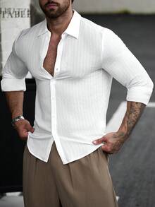 Manfinity CasualCool Men's Casual Versatile Solid Color Shirt - White - View 5