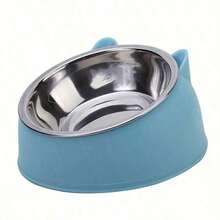 Zazumi Tazón elevado de acero inoxidable para gatos PETSIN con soporte con orejas lindas - Plato inclinado de 2 en 1 para comida y agua para protección del cuello - Multicolor - Ver 10