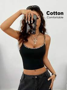 Coolane Women's Summer Streetwear Sexy Chic Punk Daily Wear Casual Going Out 34%Cotton Comfortable Color-Blocked  Leopard Print Black Tank Tops Summer Outfits - Black - View 7