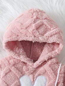 SHEIN Vintaside Kids 女嬰秋季刺繡兔子抓絨套裝 粉色麻花針織連帽衛衣慢跑褲 3件套 附包 淺粉色 親子款 粉黑配色 - 淺粉色 - 查看 6