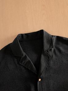 TOKVUE Men's Plus Size Solid Color Single-Breasted Casual Versatile Daily Wear Shirt - Black - View 3