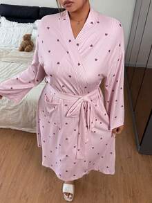 Napfluff CURVE Napfluff CURVE Heart Pattern Casual Plus Size Women's Robe Loungewear - Pink - View 6