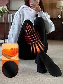 Dazy Tall Women's Solid Color Thermal Lined Tight Leggings With Socks For Autumn/Winter Daily Wear - Black - View 10