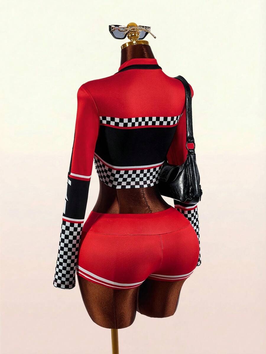 Amplova Women's Racing Comfortable Low Waist Set, Suitable For Back To School Season Parties - Red - View 1