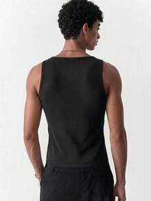 SWAVVY Casual Men's Button Design 2 In 1 Top - Black - View 4