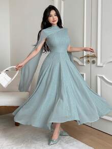 Feyla Women's Solid Color Elegant Waist-Cinched Mid-Length Dress For Party And Travel, Summer Dusty Blue - Mint Green - View 4